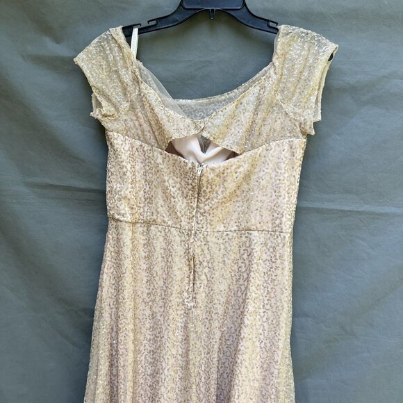 Mori Lee Bridesmaid 21652 Size 12 Gold Sequin Maxi Gown Dress Illusion Neckline - Picture 3 of 10